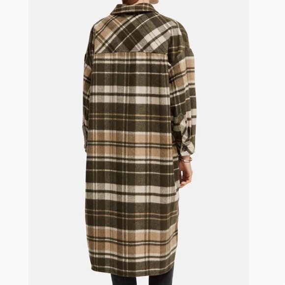 NWT Scotch & Soda Wool Blend Check Long Shirt Jacket S/M Field Green - Picture 14 of 14